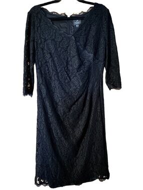 Black Lace Sheath Dress - Elegant 3/4 Sleeve - midi length